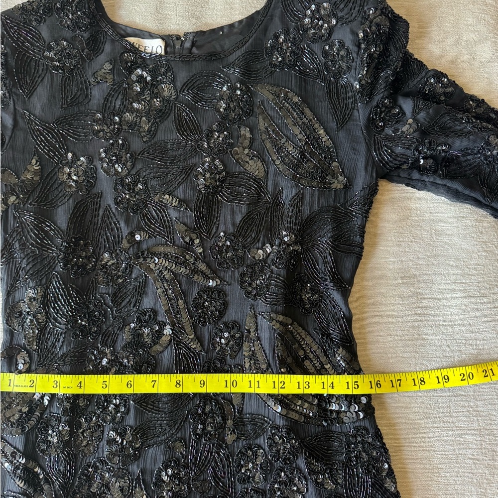 SWEEL O Vintage Black Beaded Sequin Cocktail Dress Long Sleeve Art Deco Midi - Picture 10 of 12